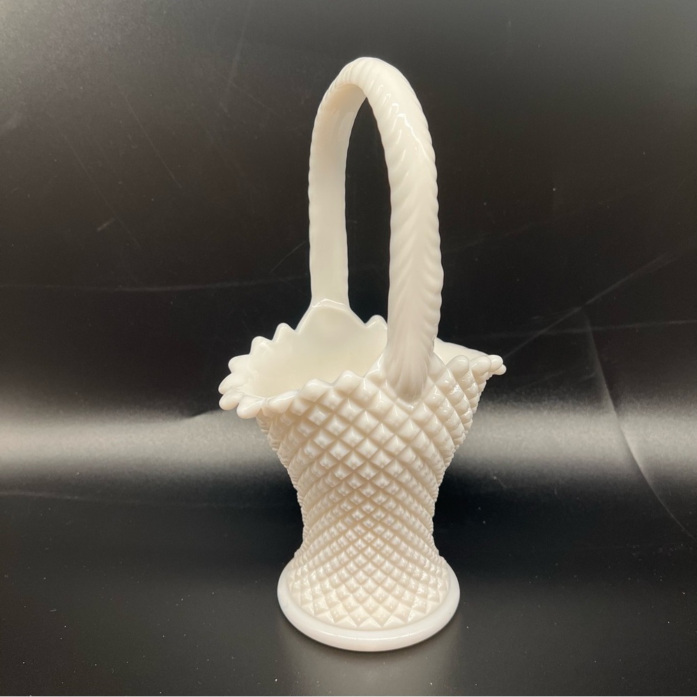 Vintage Westmoreland Milk Glass Basket English Hobnail  Diamond Point Pattern